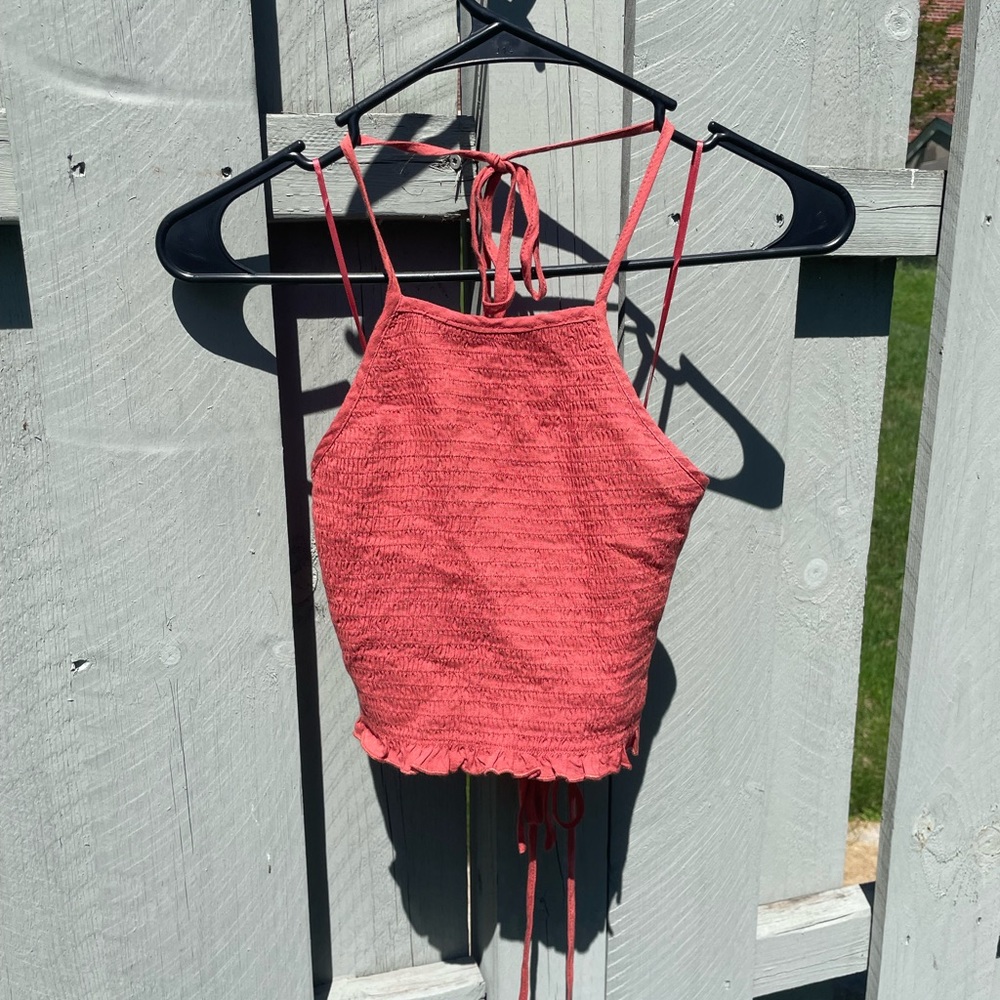 Le Lis Muted Orange Cropped Halter Top